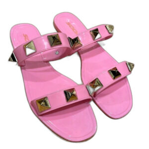 SODA | Bubblegum Pink Slide Sandals w/ Gold Studs | Size 7